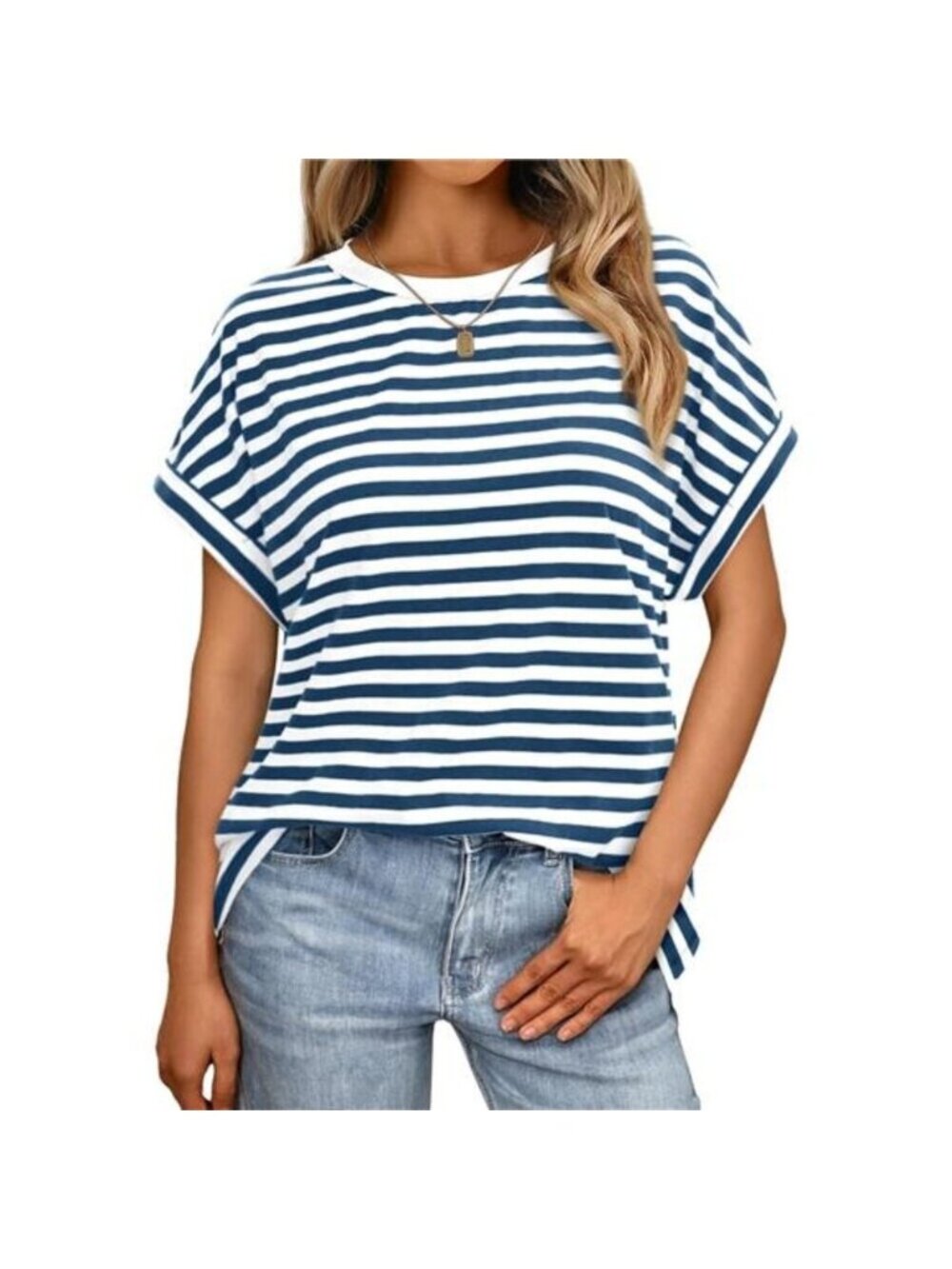 Womens Summer Tops Outfits Spring Casual Dressy T Shirts Workout BL&W striped